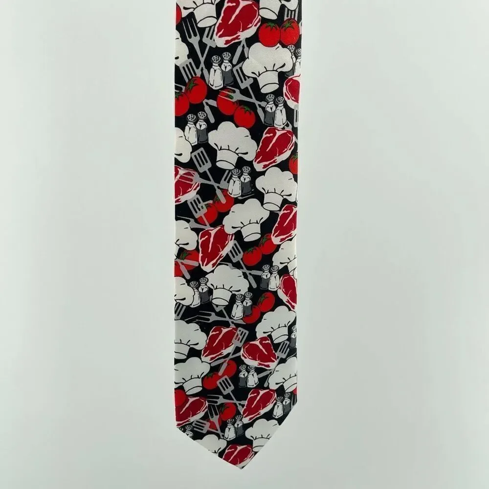 Buffalo Bay x Omaha Steaks Kiss the Cook Chef Hat Steak Novelty Men’s Neck Tie